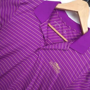 Antigua Desert Dry Polo M Purple Yellow Stripe Leatherstocking Golf Resort
